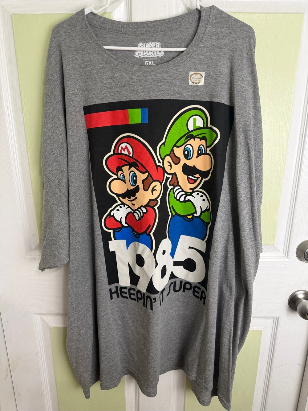 Nintendo Gray Tee with Red & Green Mario Brothers Graphic